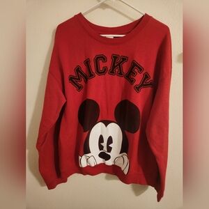 Disney Mickey Mouse Graphic Crew Neck Red Pullover Sweatshirt Women’s XXL